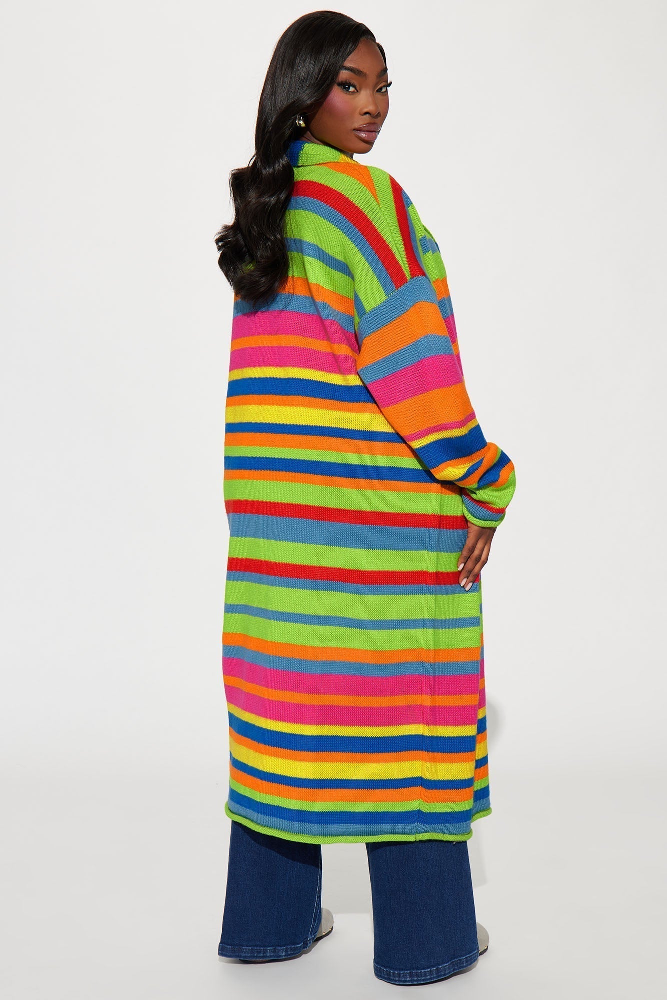 Bright Life Striped Long Cardigan - Multi Color