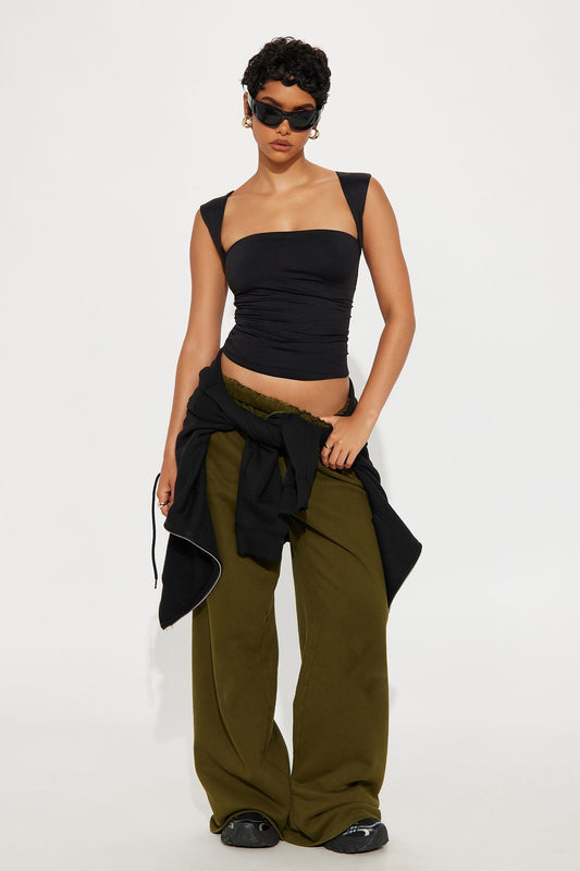 Contour Double Lined Straight Neck Tank Top - Black