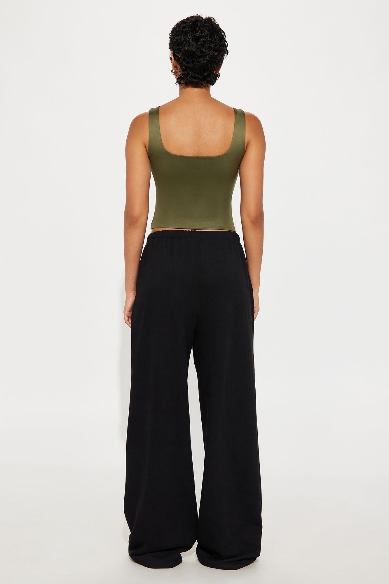 Contour Double Lined Square Neck Tank Top - Military Green