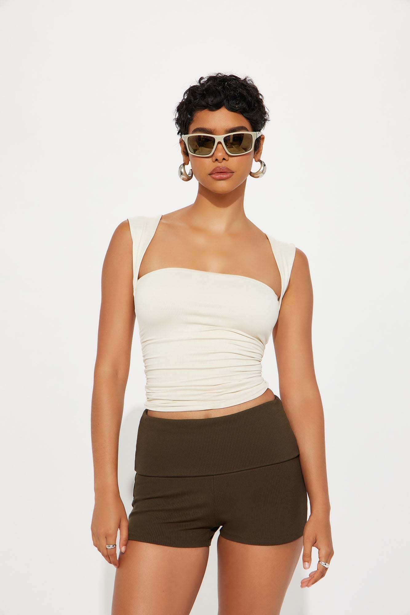 Contour Double Lined Straight Neck Tank Top - Bone