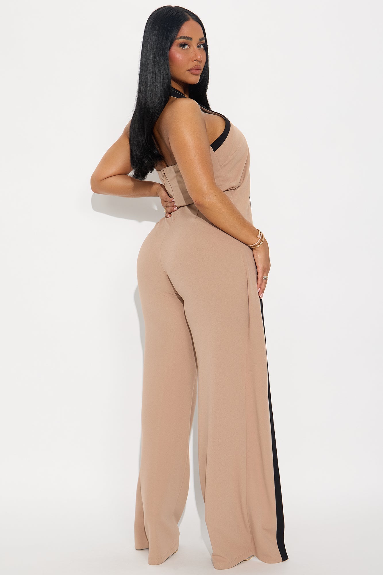 For The Moment Draped Halter Jumpsuit - Taupe/combo