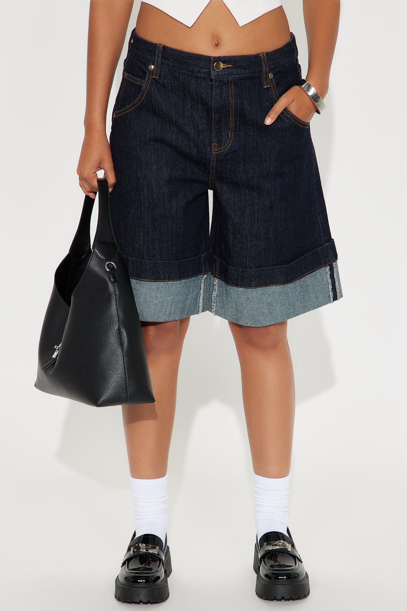Kennedy Cuffed Bermuda Denim Shorts - Dark Wash