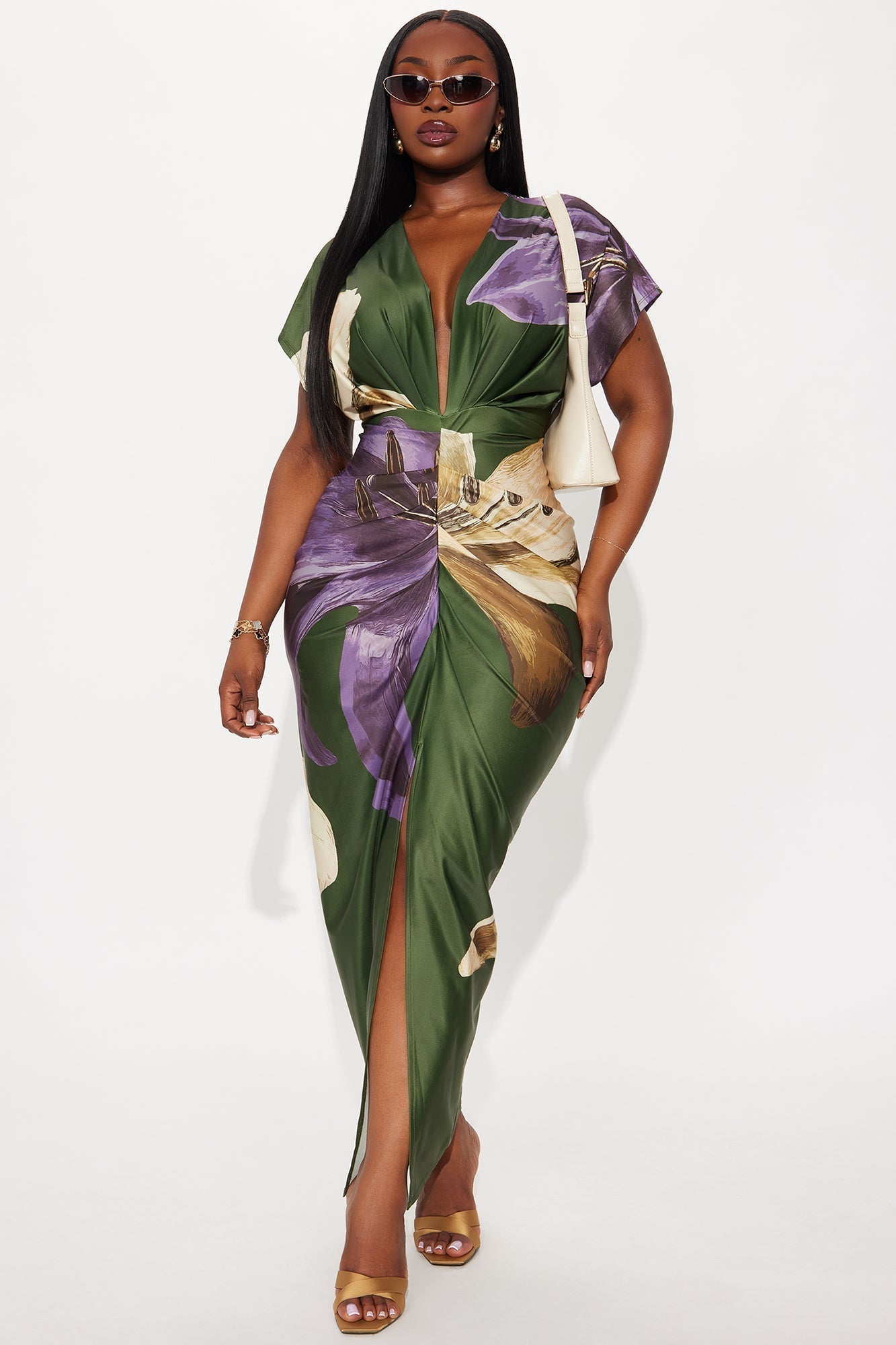 Kamryn Short Sleeve Maxi Dress - Olive/combo