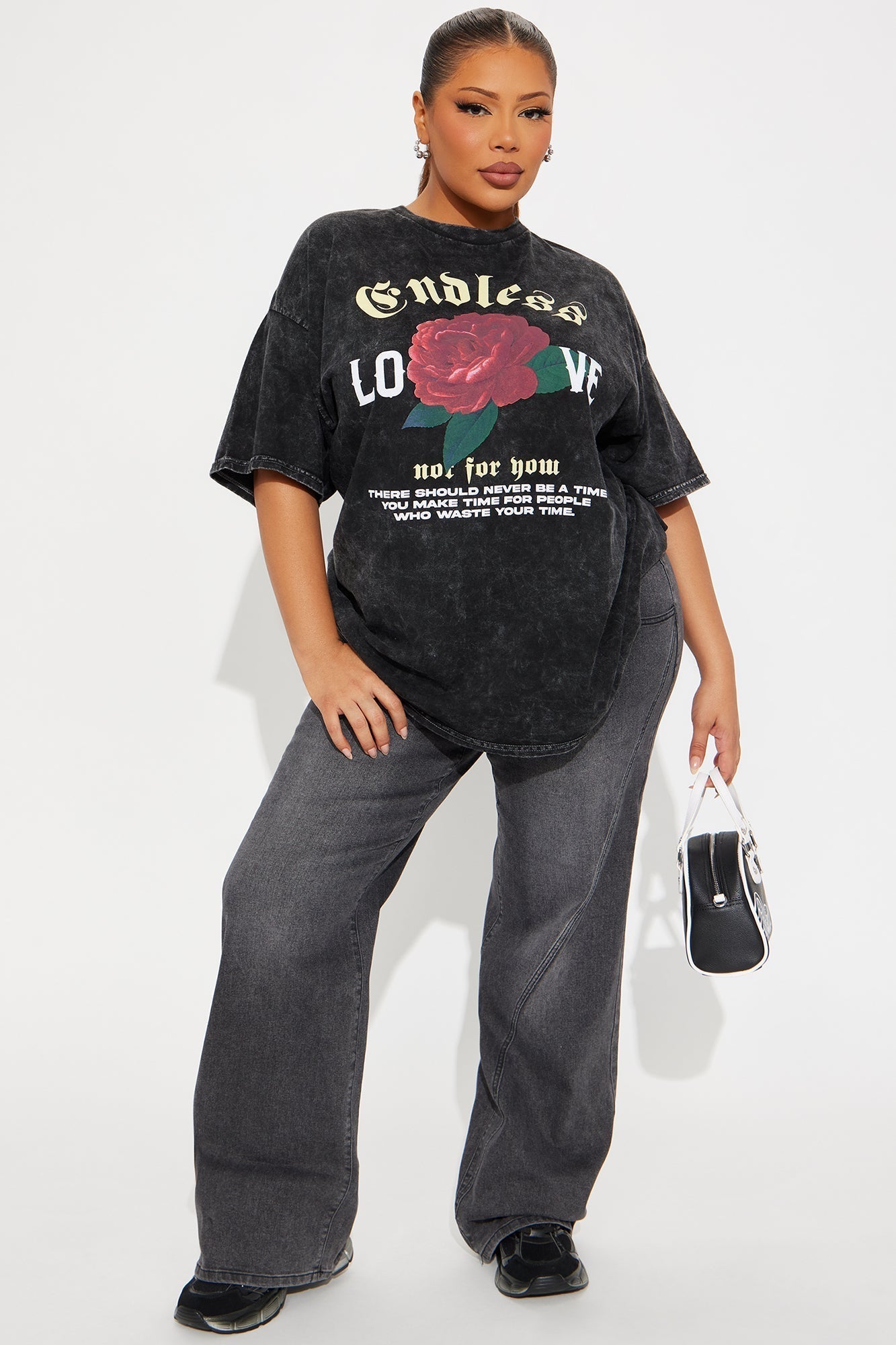 Endless Love Washed Oversized Tee - Black
