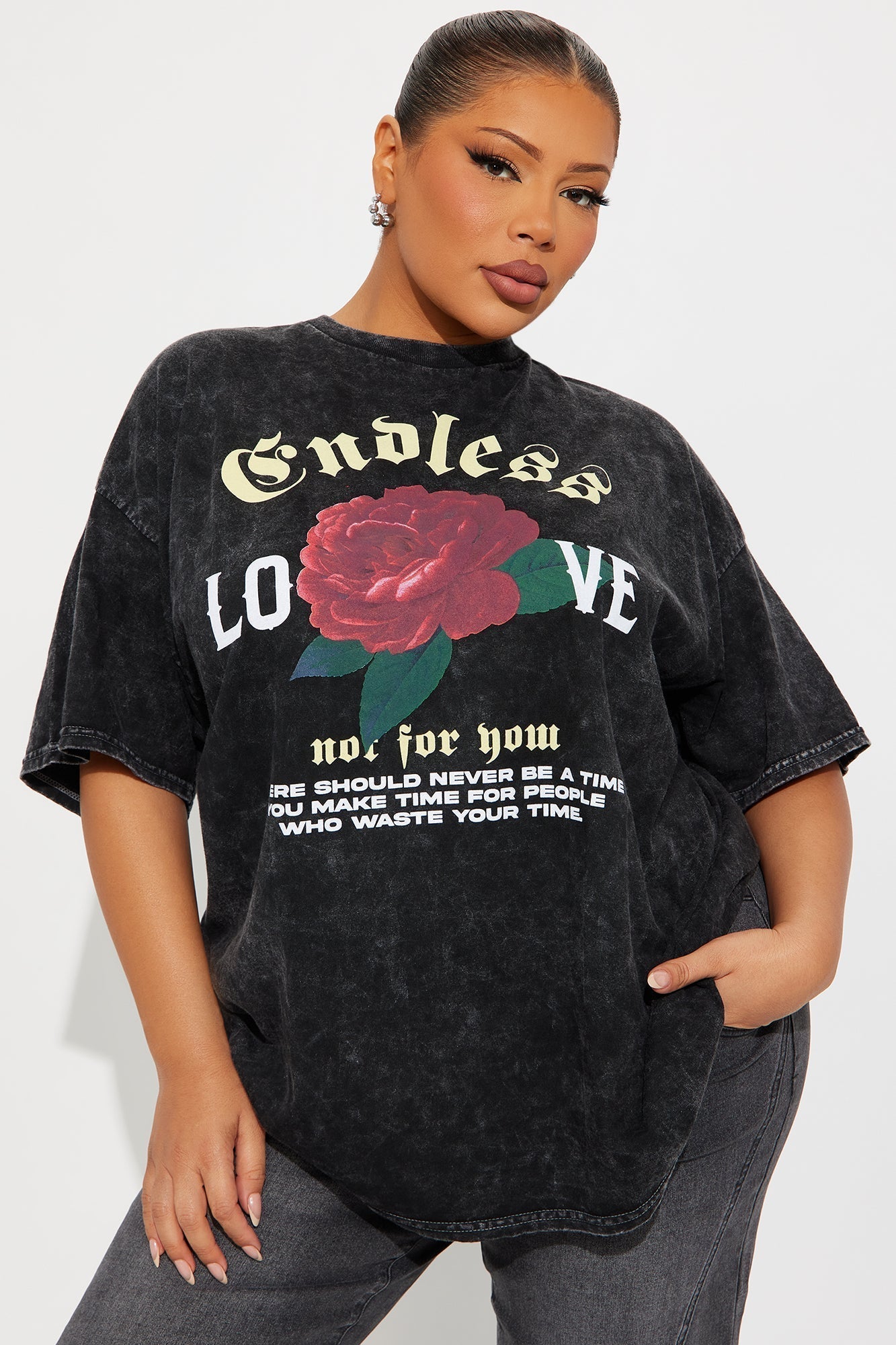 Endless Love Washed Oversized Tee - Black