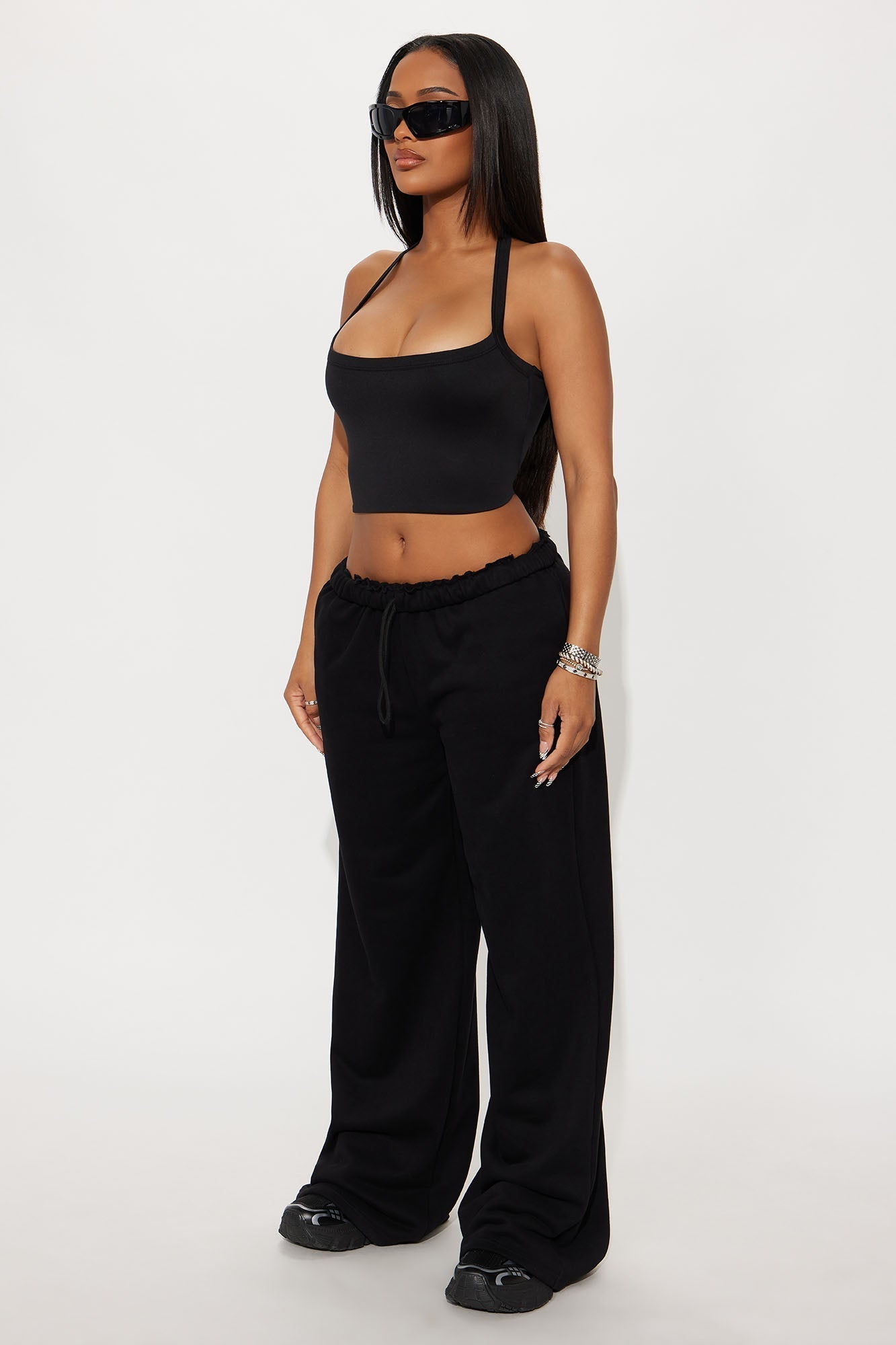 Contour Double Lined Cropped Halter Top - Black