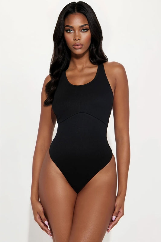 Arizona Ribbed Racerback Bodysuit - Black