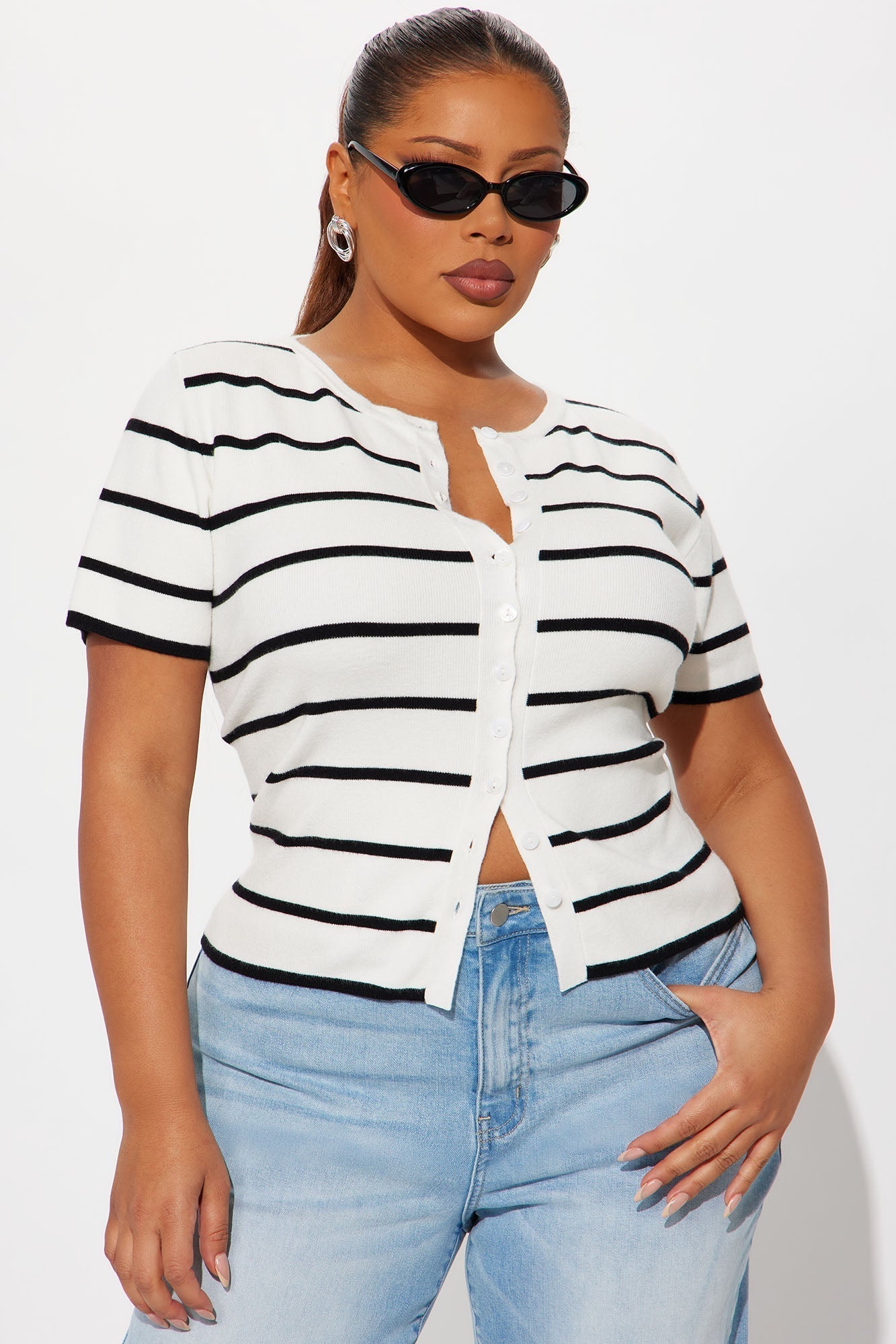 Tell Me More Striped Cardigan - White/Black