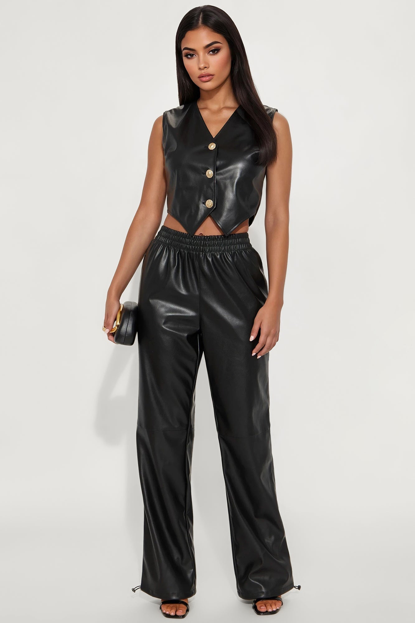Trust The Process Hardware Faux Leather Vest - Black