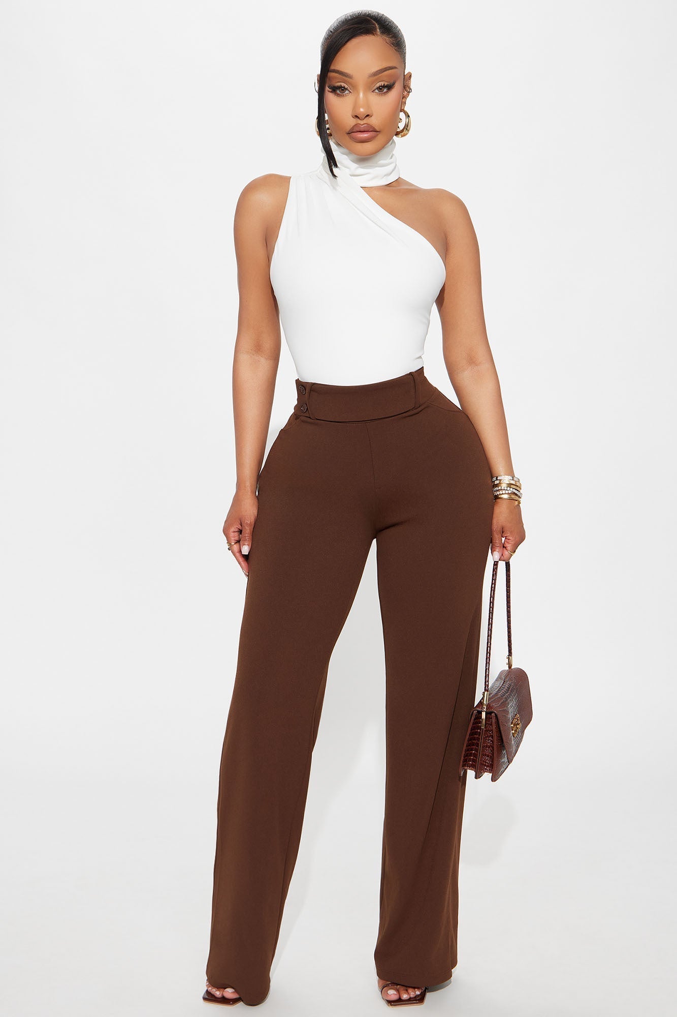 Office Tea Straight Leg Trouser Pant - Chocolate