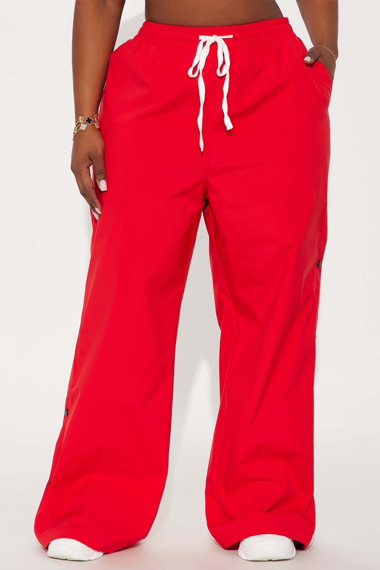 Jennie Snap Button Track Pant - Red/White