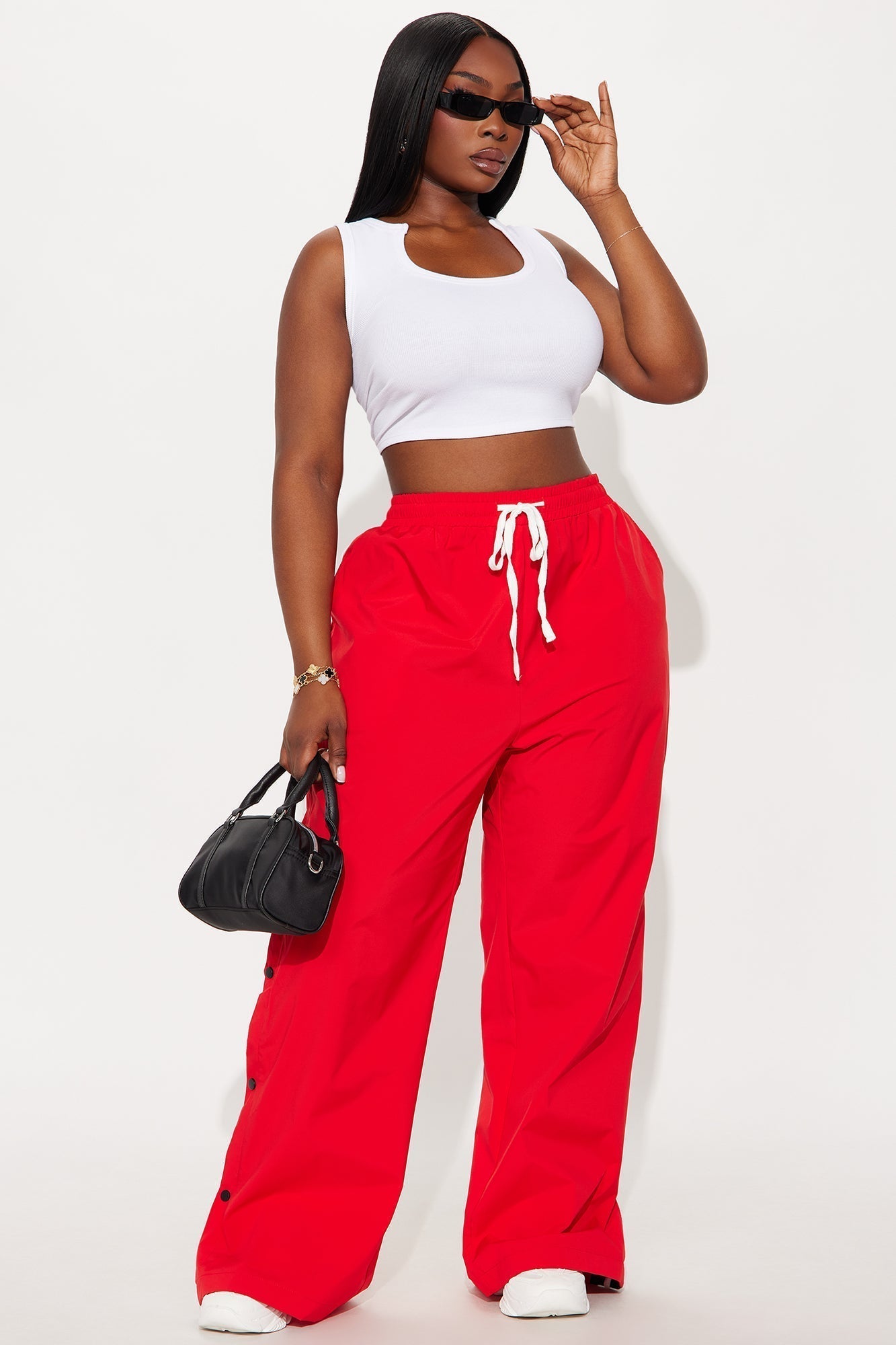 Jennie Snap Button Track Pant - Red/White