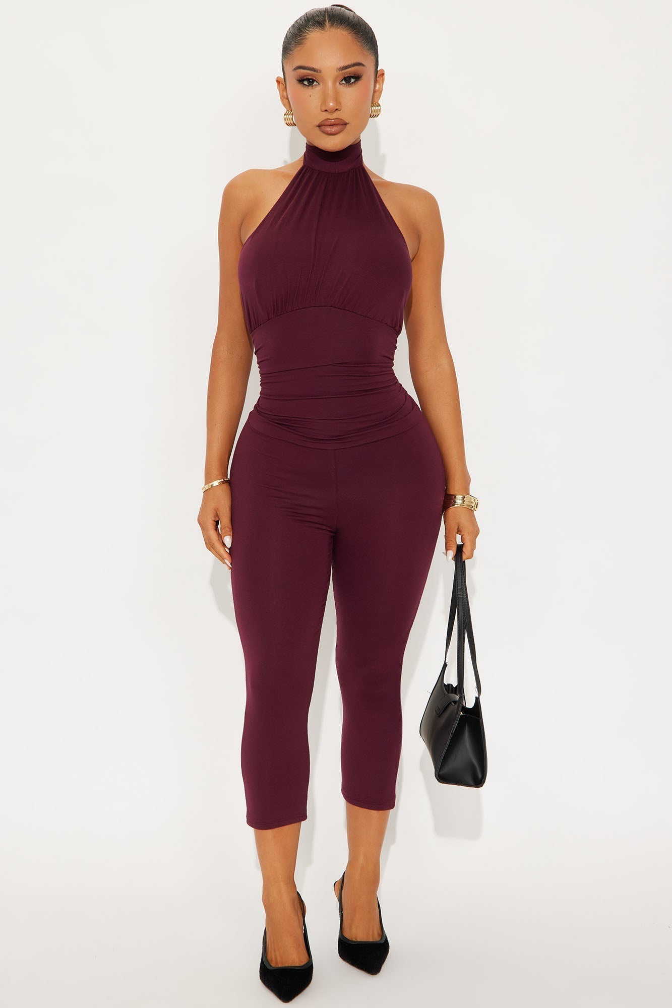 When We Met Capri Jumpsuit - Wine