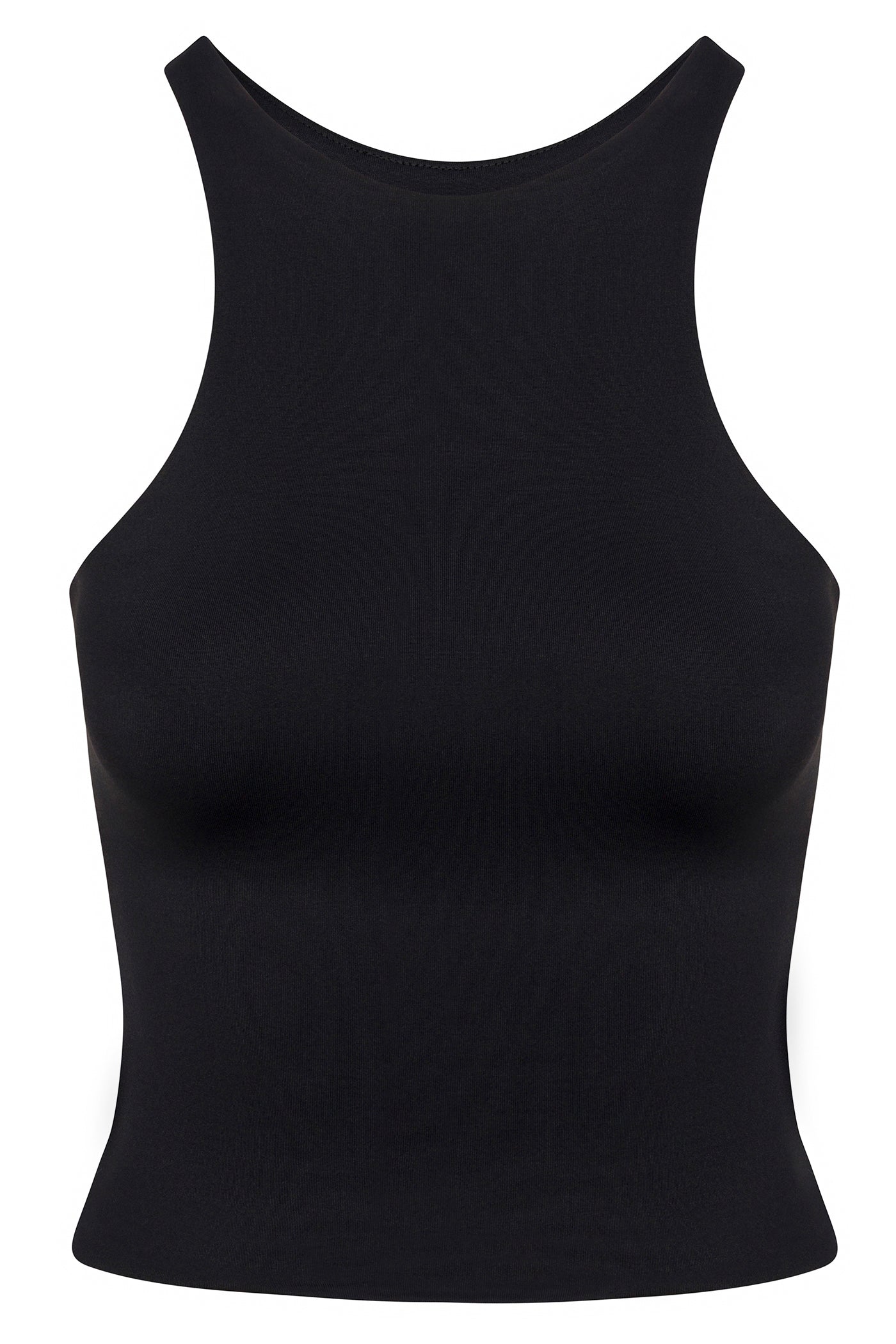Contour Double Lined High Neck Tank Top - Black