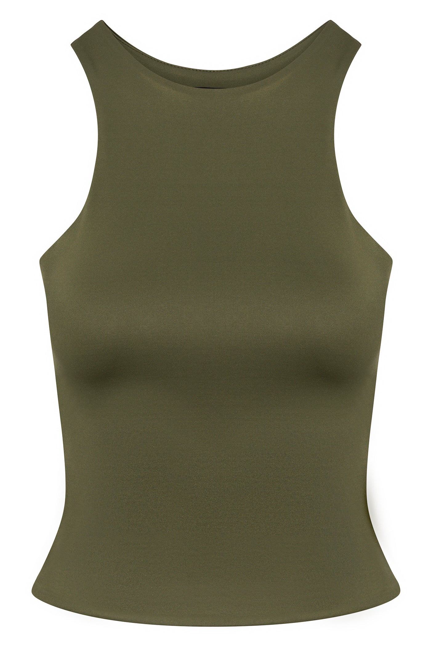Contour Double Lined High Neck Tank Top - Military Green