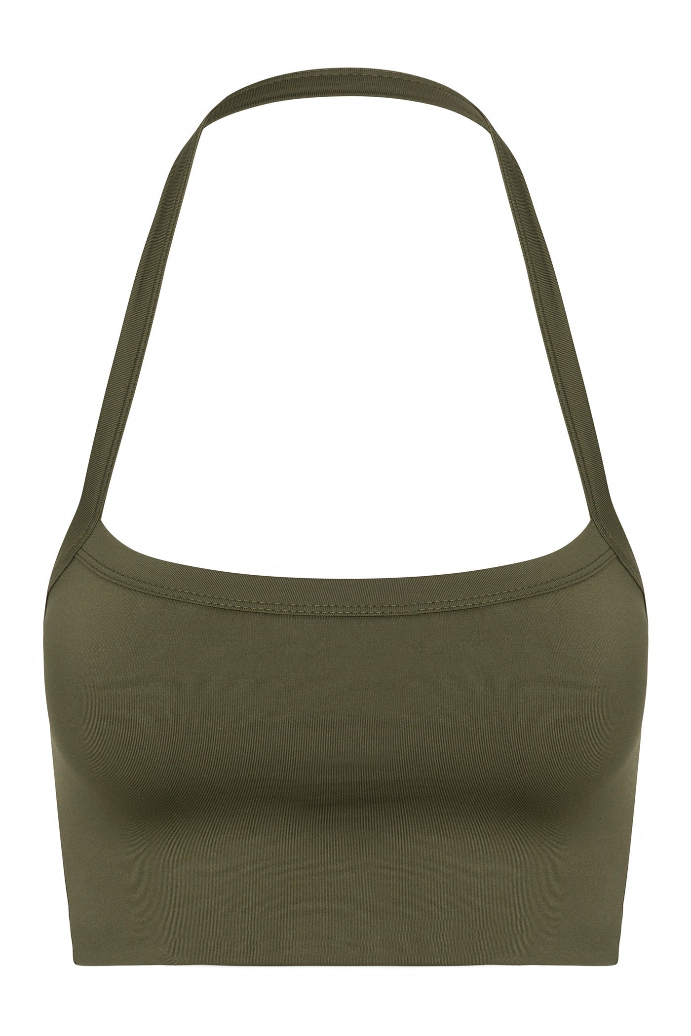 Contour Double Lined Cropped Halter Top - Military Green