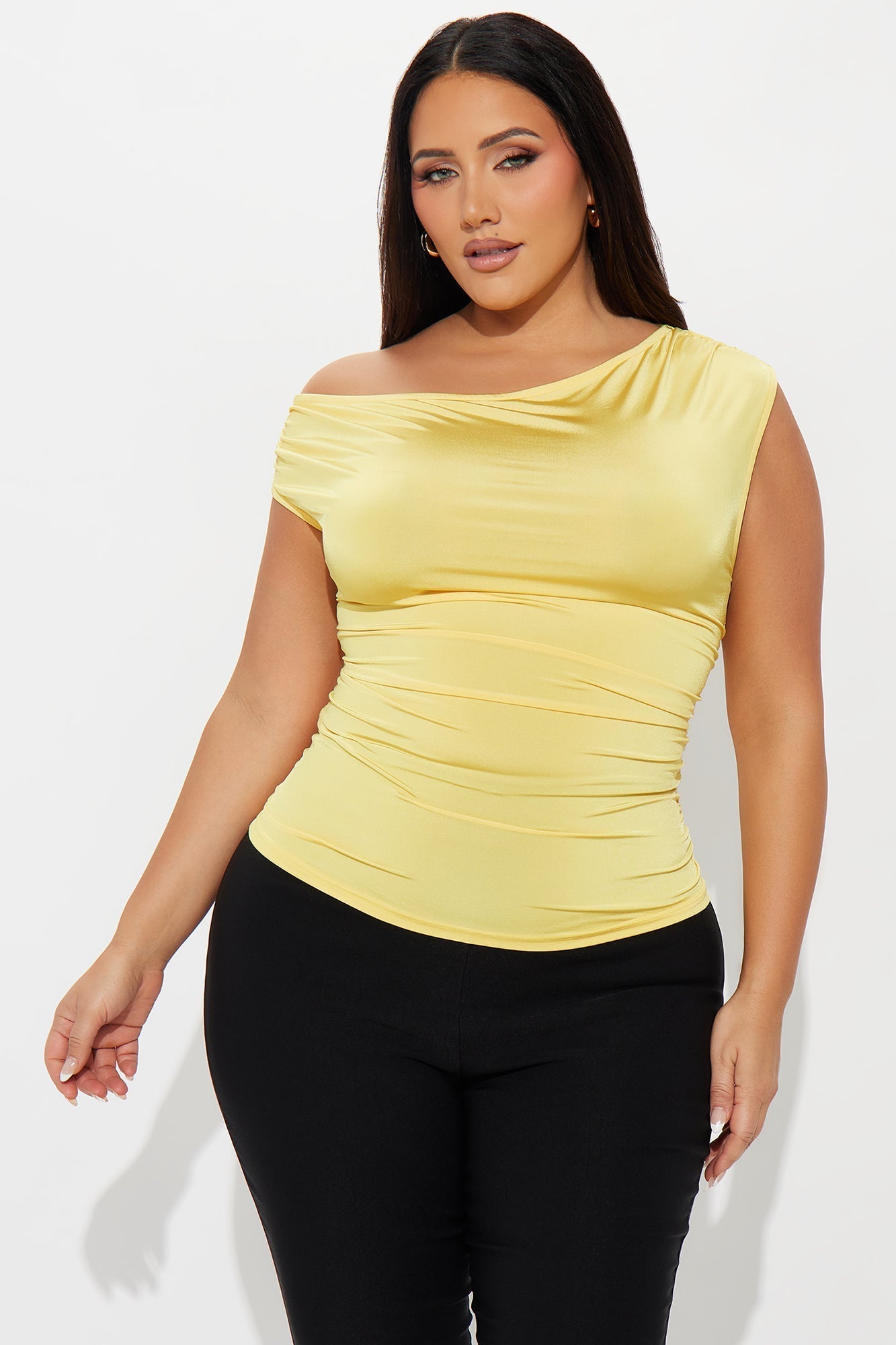 Nyx Ruched Off Shoulder Top - Butter Yellow
