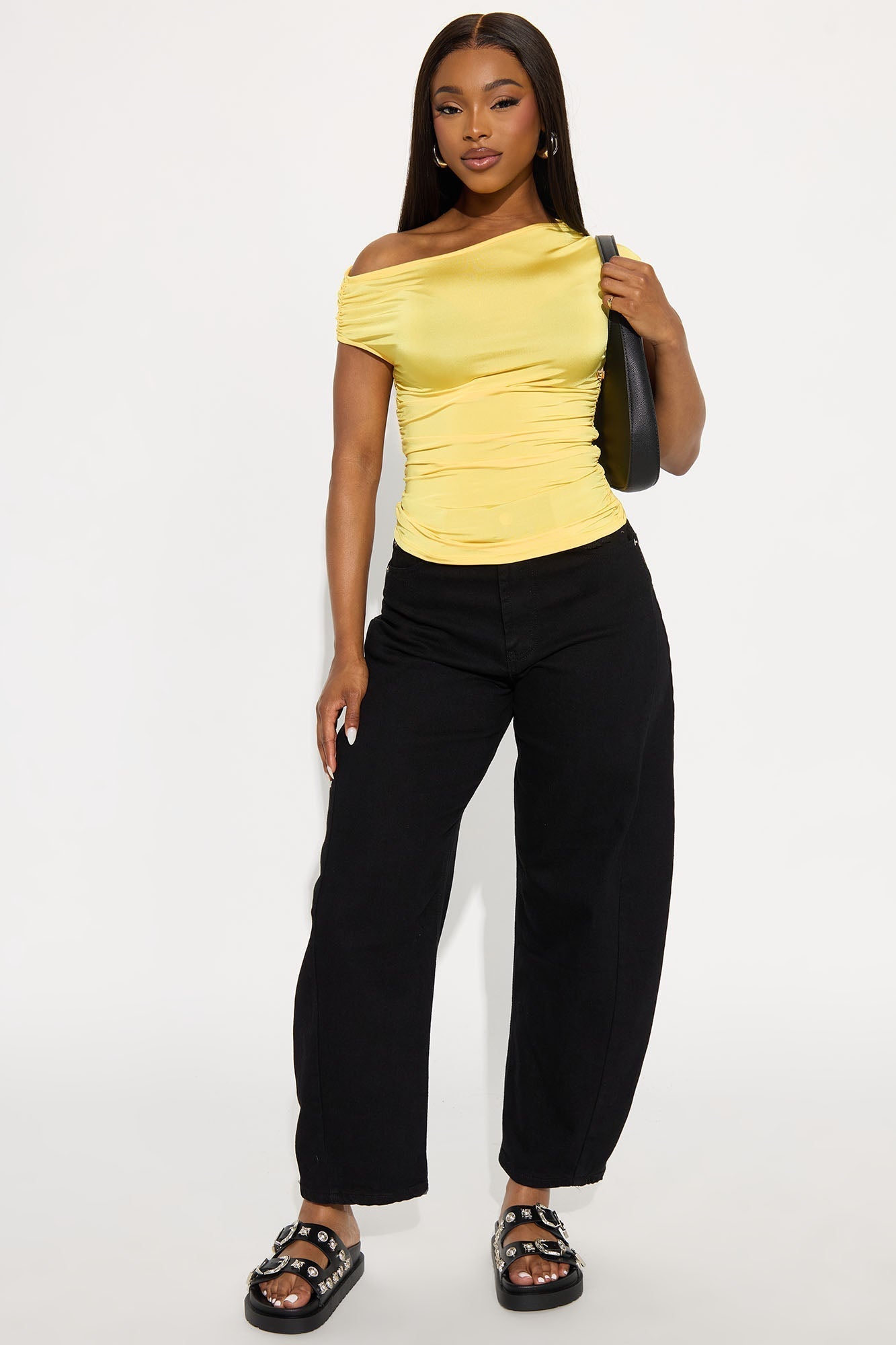 Nyx Ruched Off Shoulder Top - Butter Yellow