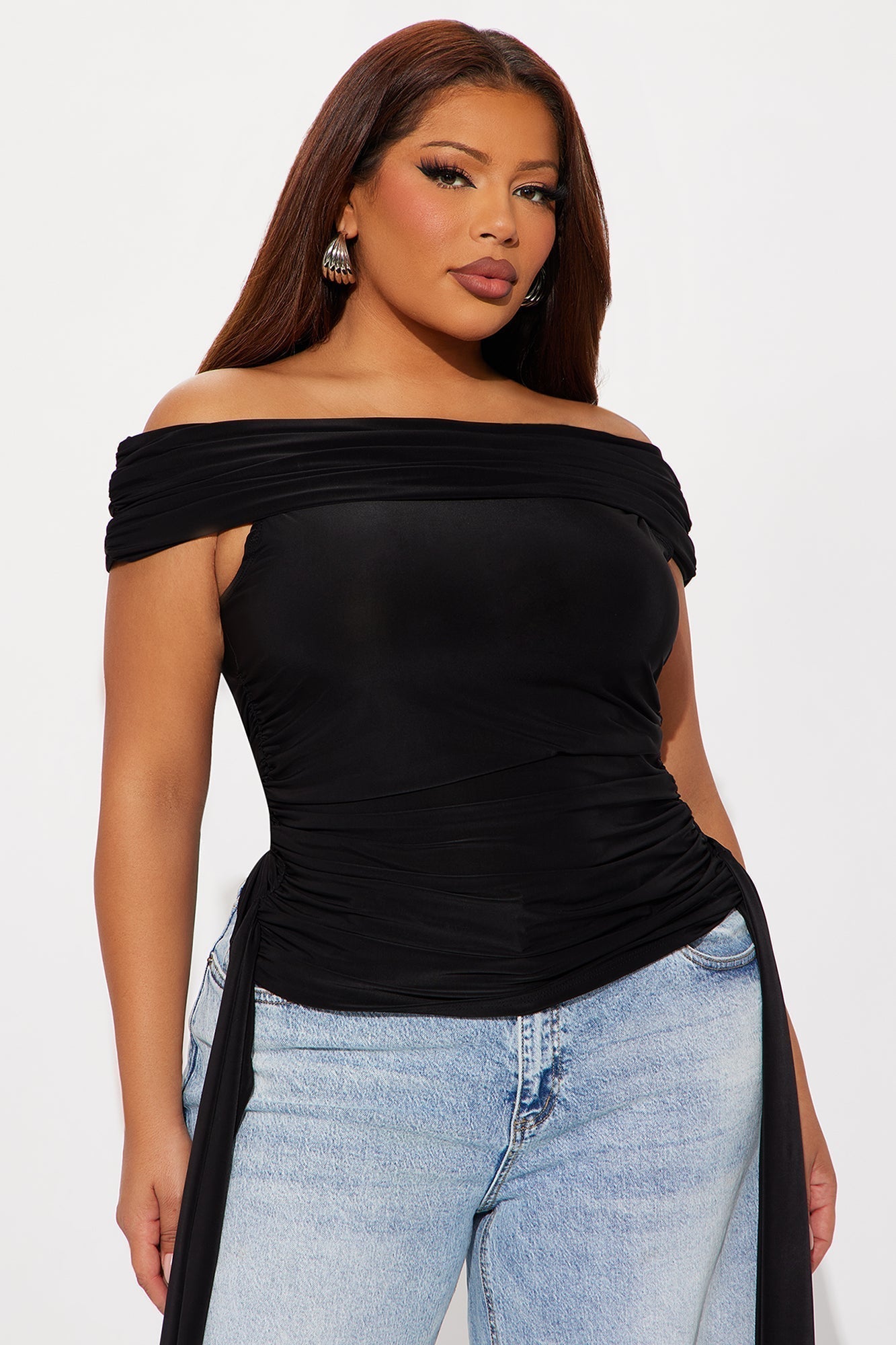 Odyss Ruched Off Shoulder Top - Black