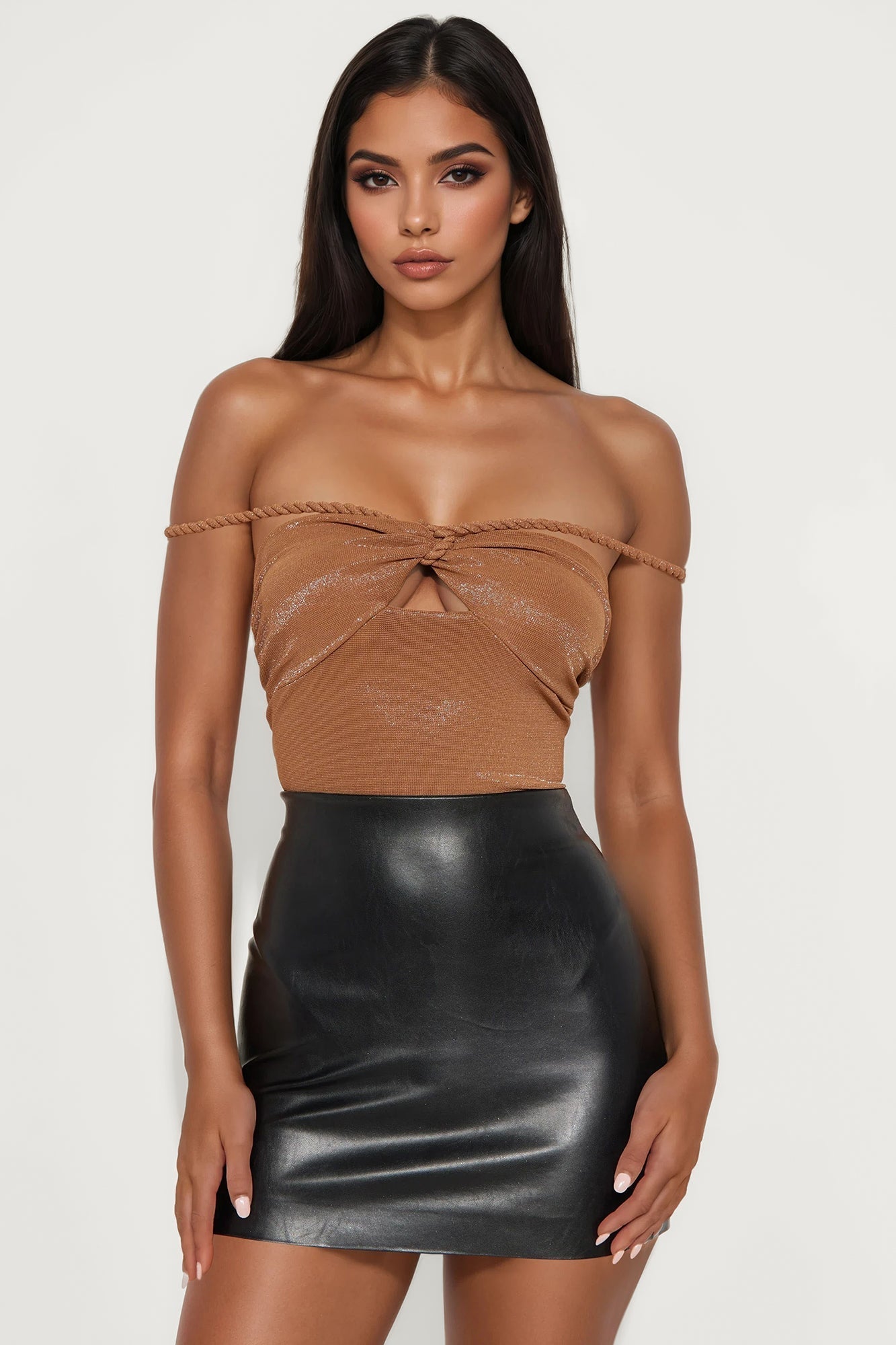 Miriam Twist Strap Off Shoulder Bodysuit - Camel
