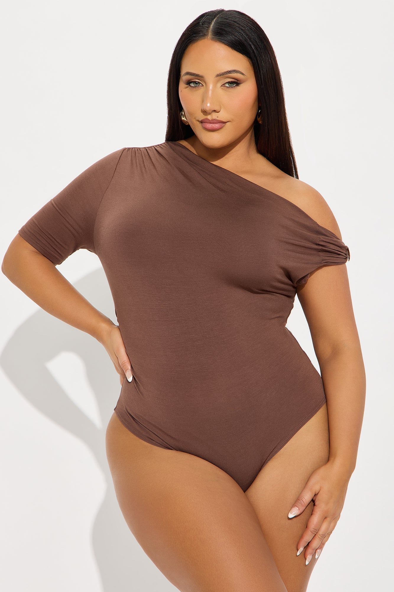 Maris Ruched Off Shoulder Bodysuit - Chocolate
