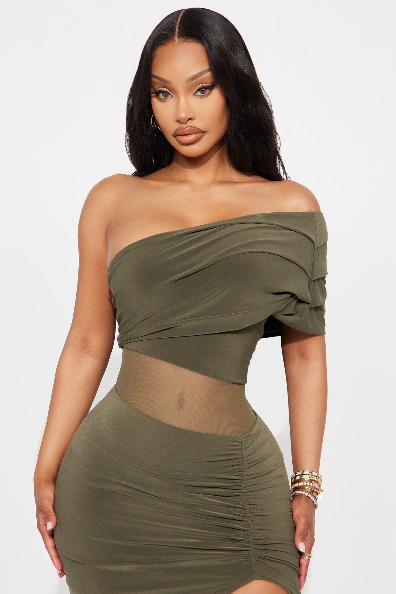 Over It One Shoulder Maxi Dress - Olive