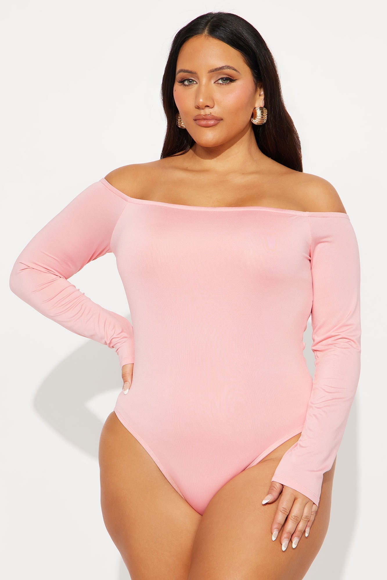 No Convincing Off Shoulder Cut Out Bodysuit - Pink