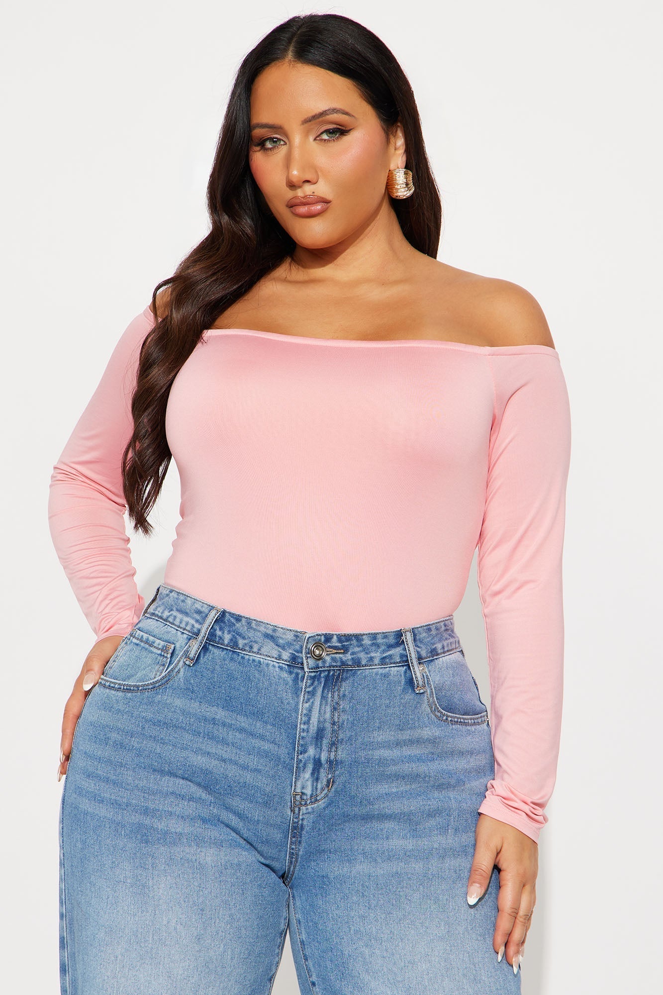 No Convincing Off Shoulder Cut Out Bodysuit - Pink