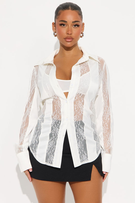 Lace Whispers Satin Shirt - White