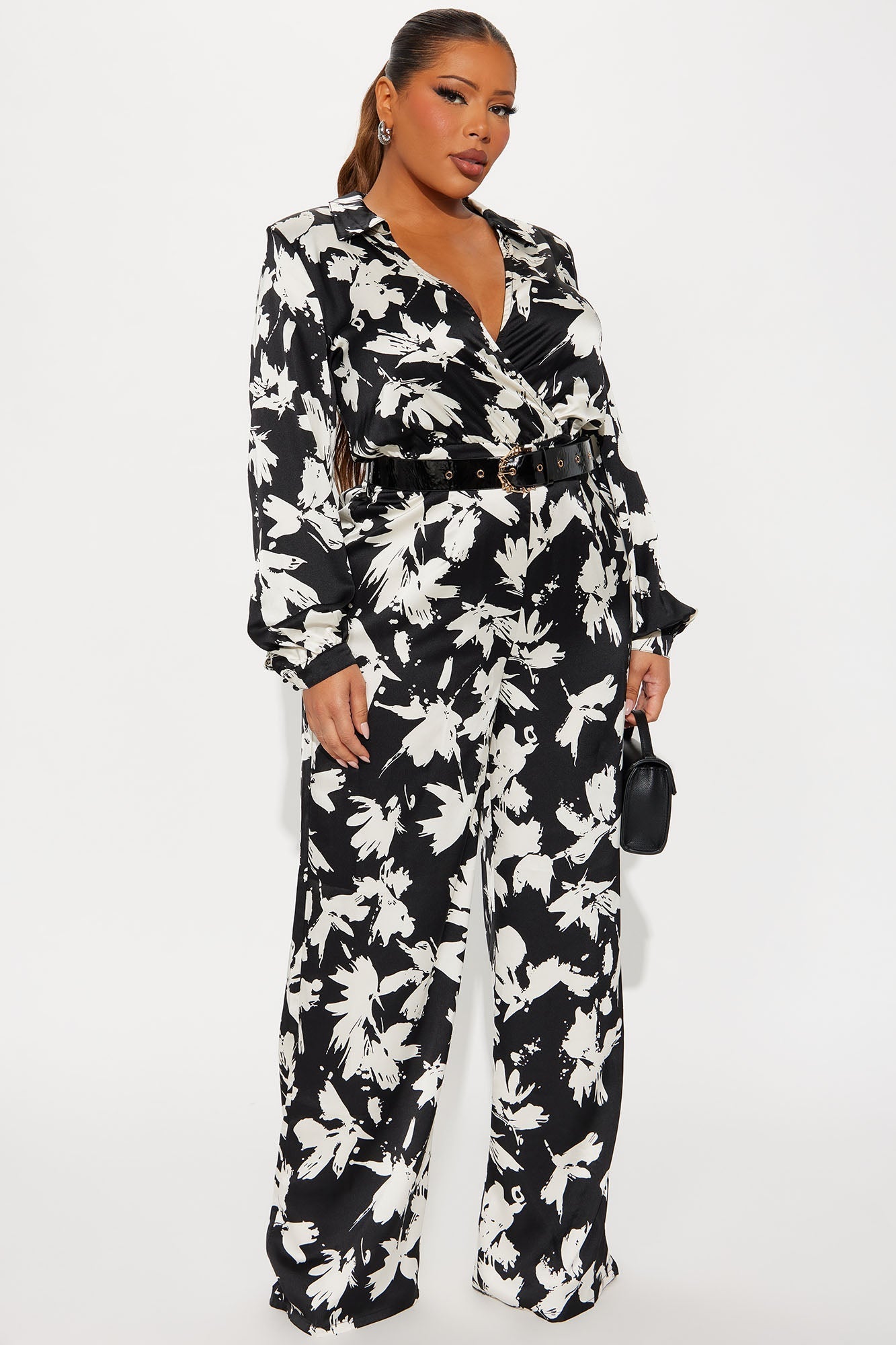 Nohely Satin Belted Jumpsuit - Black/White