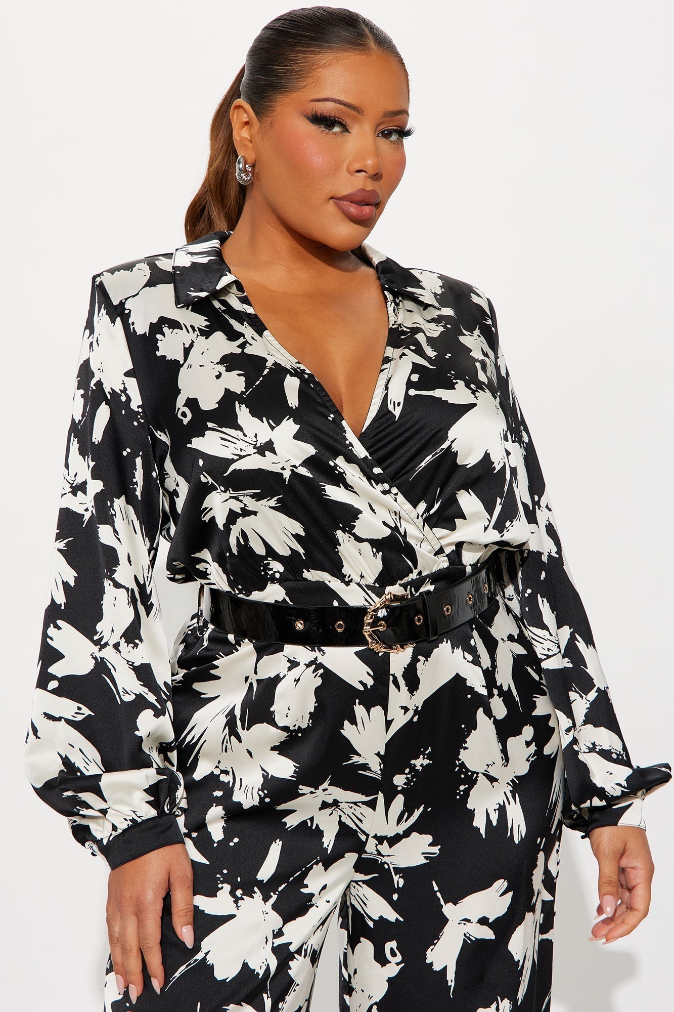 Nohely Satin Belted Jumpsuit - Black/White
