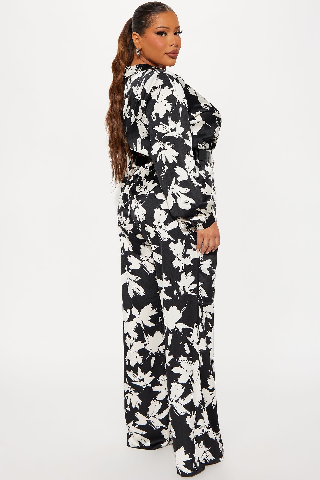 Nohely Satin Belted Jumpsuit - Black/White