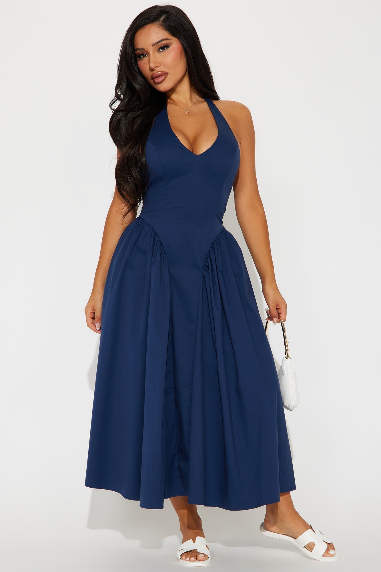 Mara Corset Halter Midi Dress - Navy