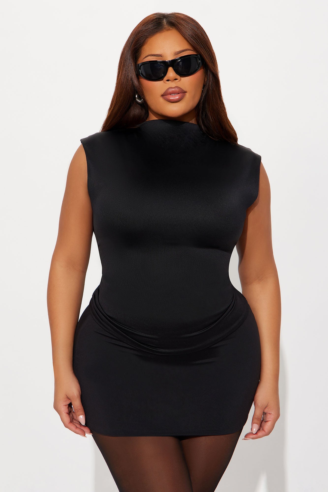 Contour Double Lined Mock Neck Top - Black