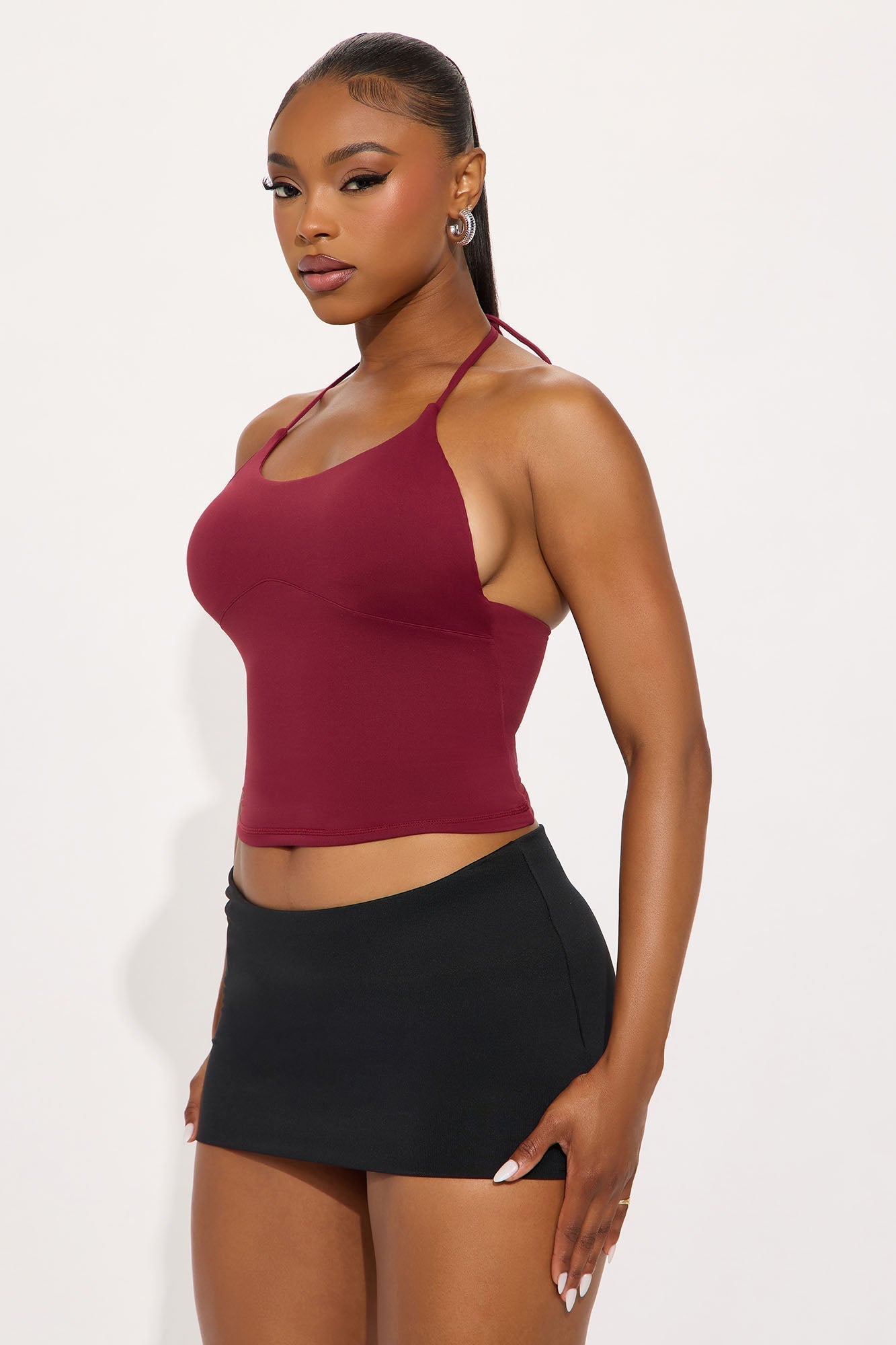 Second Skin Double Lined Cut Out Halter Top - Wine