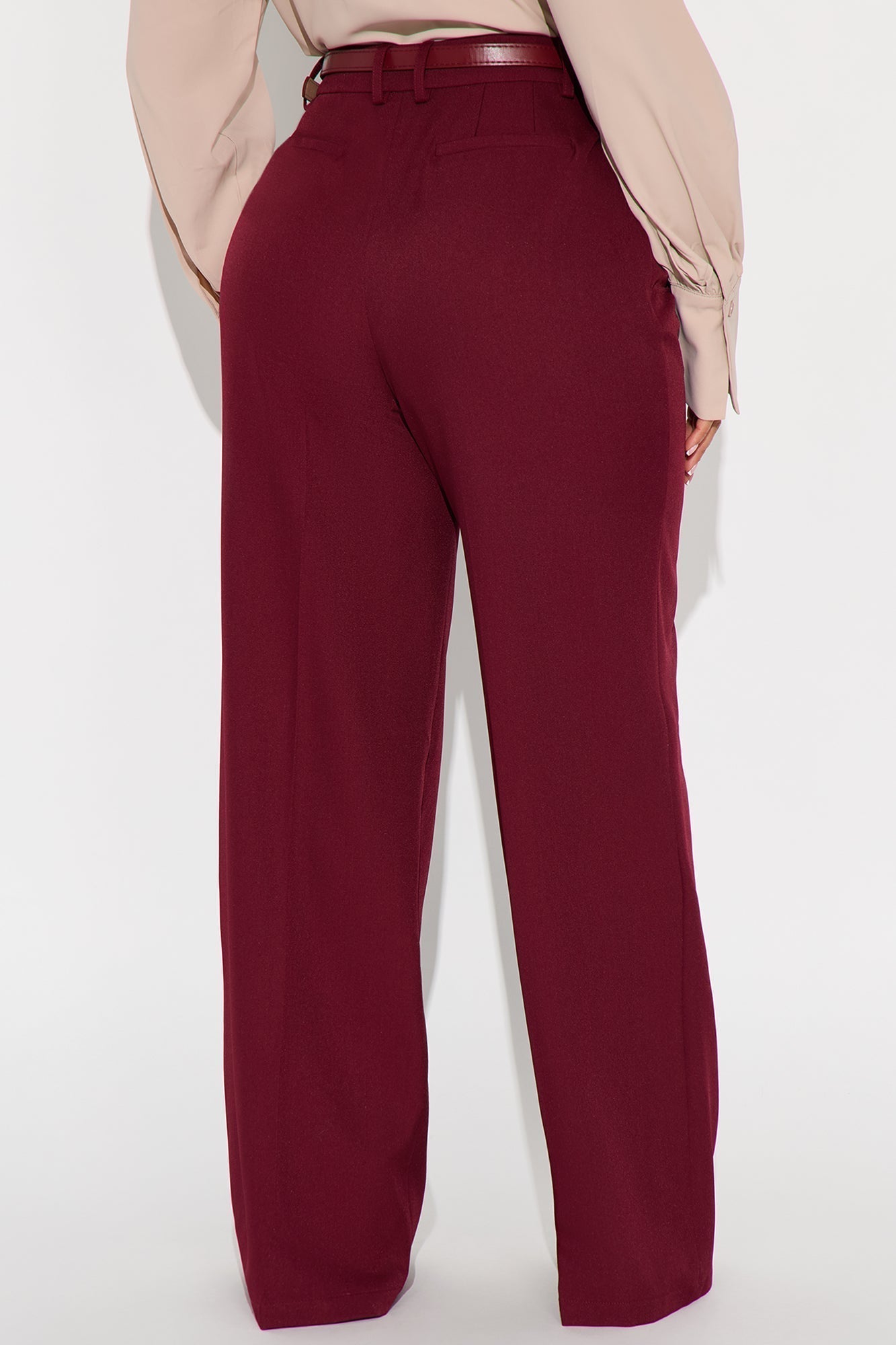 Claudia Belted Straight Leg Trouser Pant 33″ - Wine