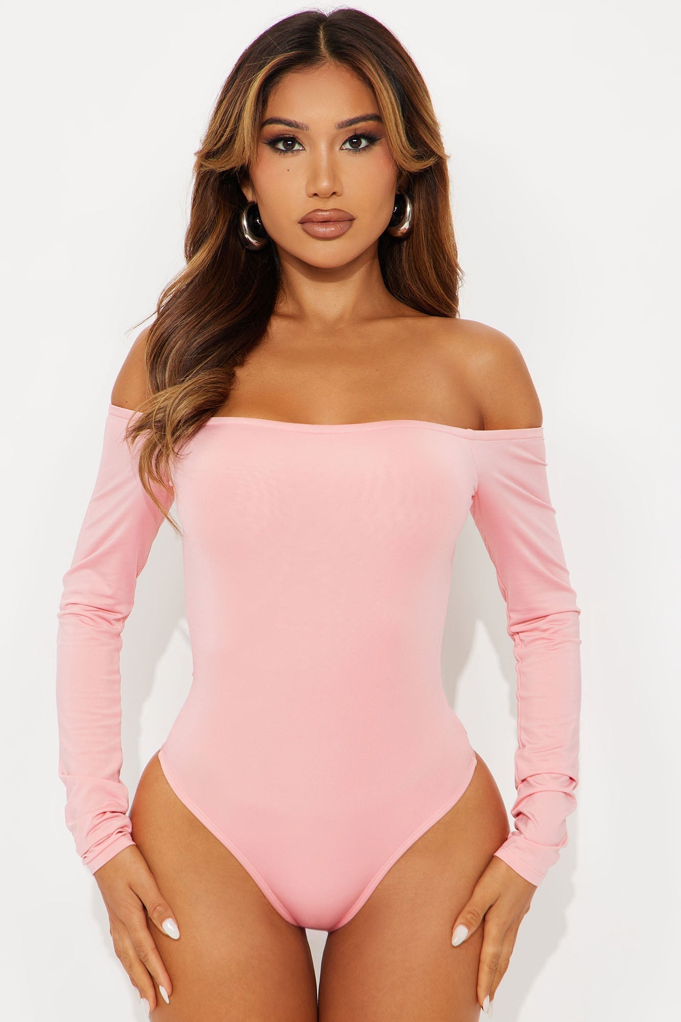 No Convincing Off Shoulder Cut Out Bodysuit - Pink