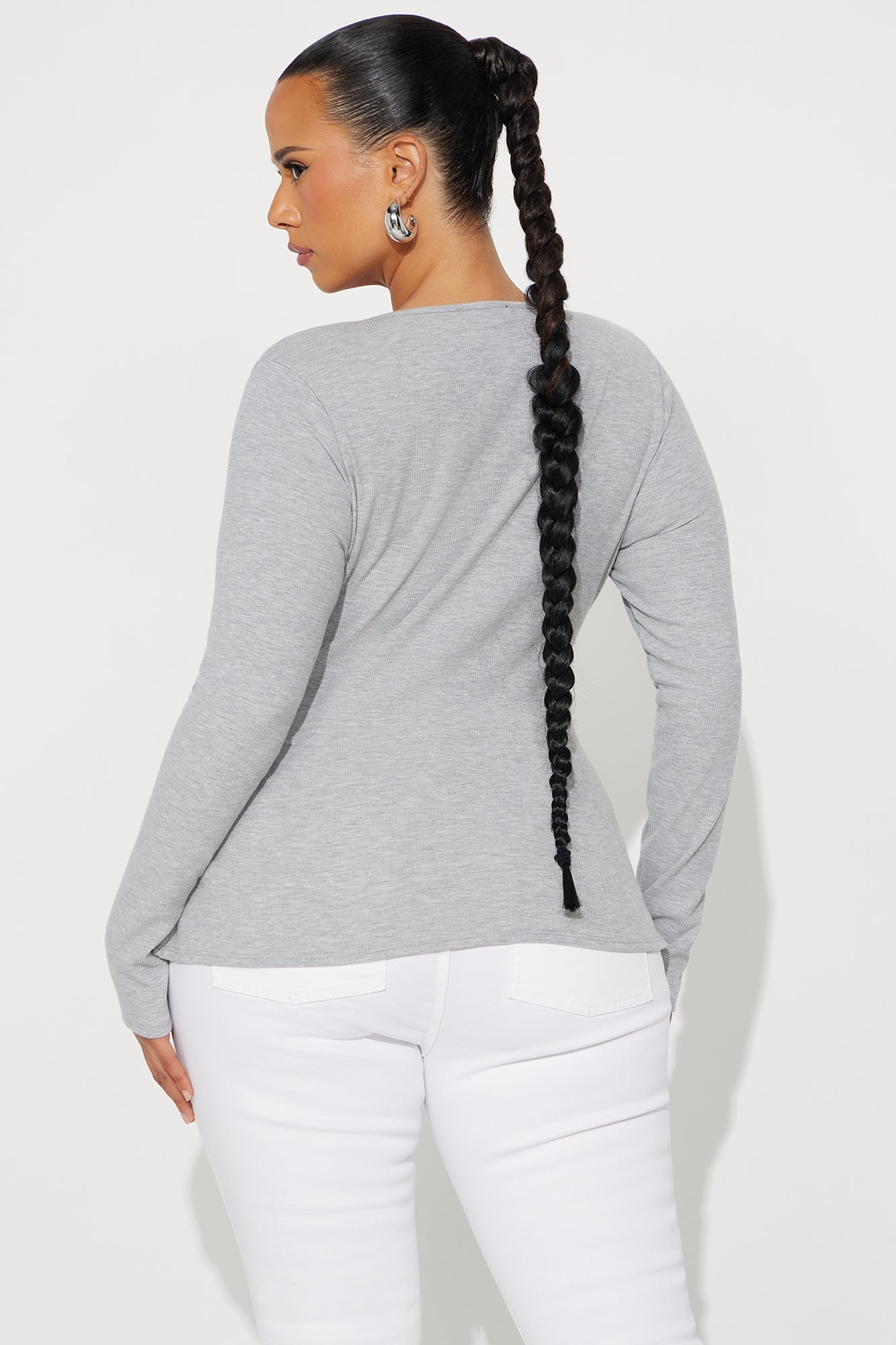 Effie Ribbed Cut Out Top - Heather Grey