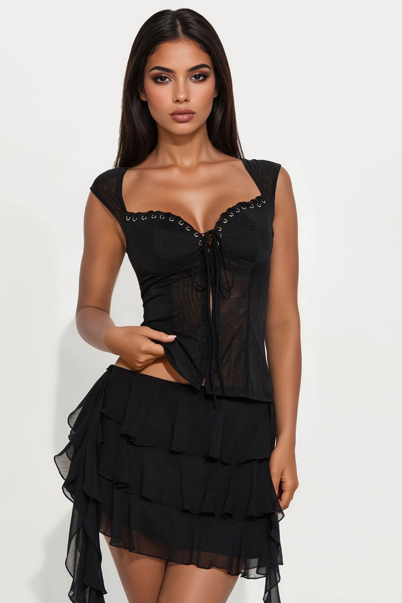 She's Giving Sheer Mesh Top - Black