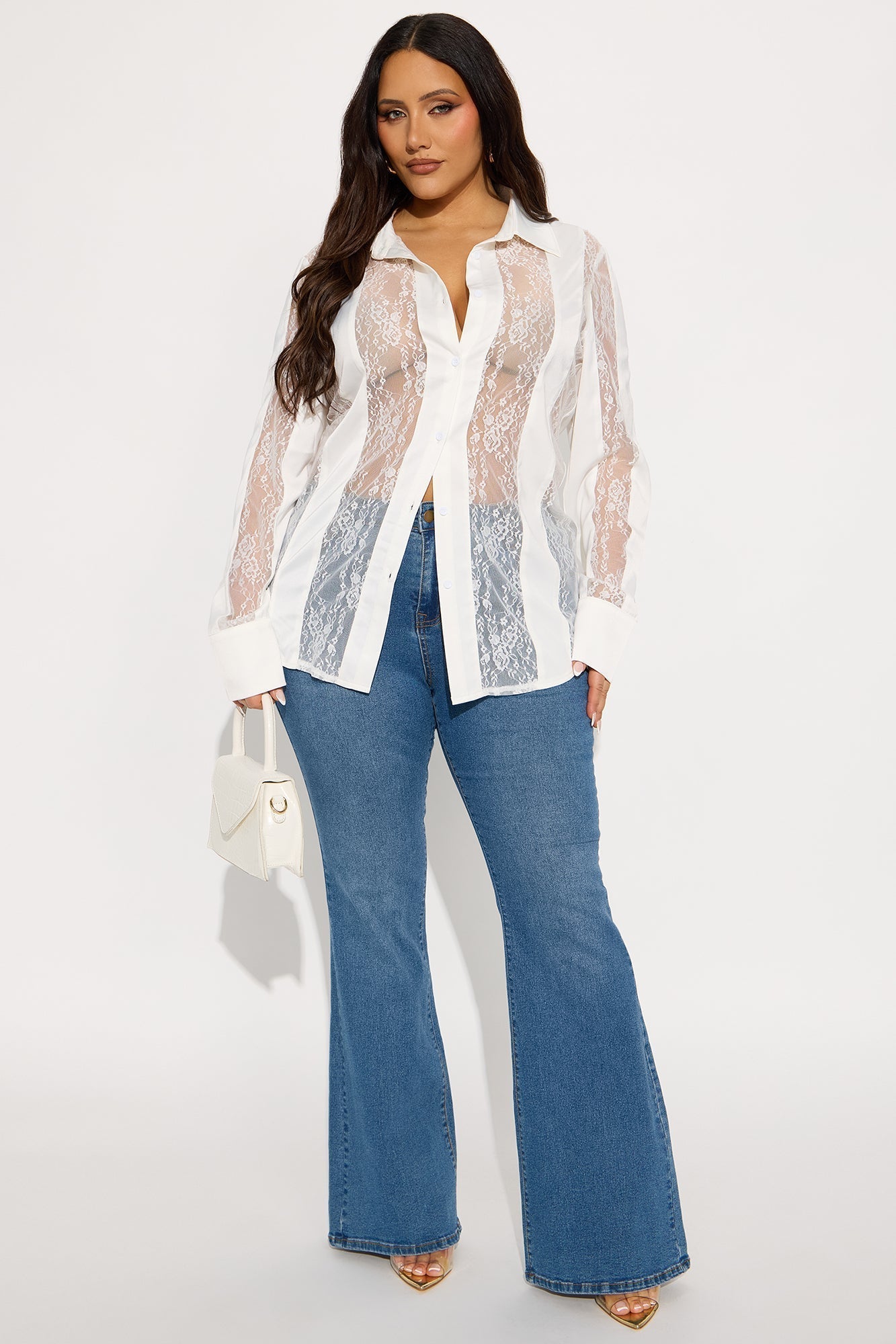 Lace Whispers Satin Shirt - White