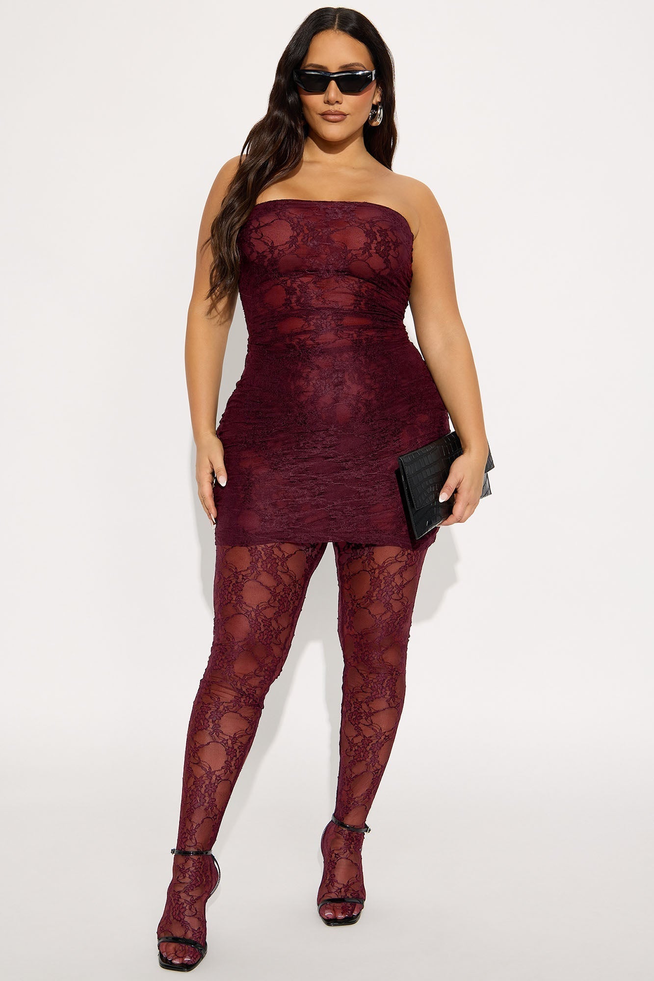 Tall So Lovely Lace Micro Mini Dress Set - Burgundy
