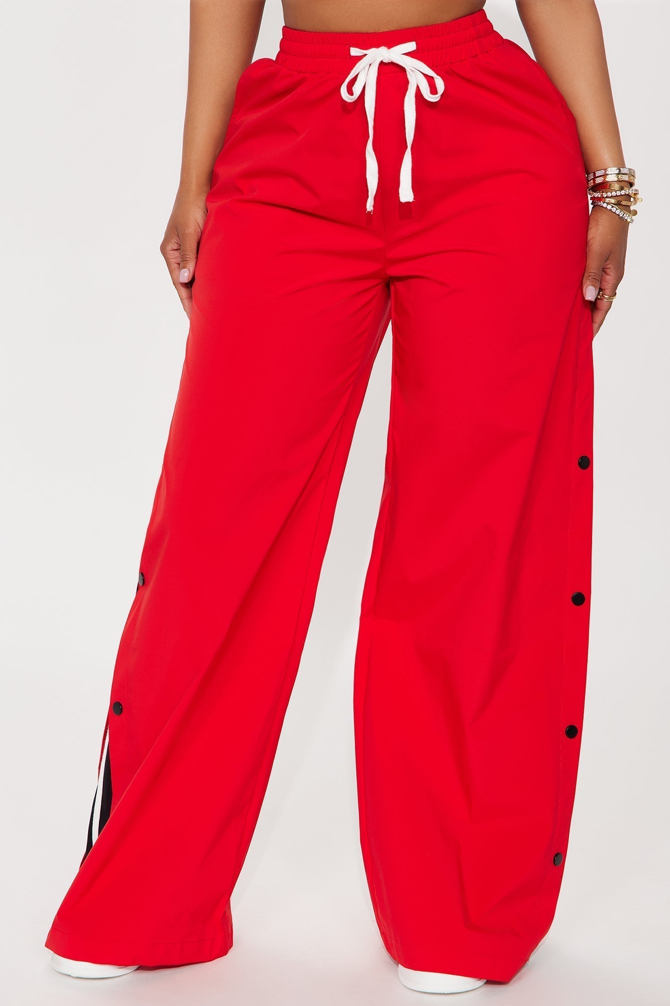 Jennie Snap Button Track Pant - Red/White