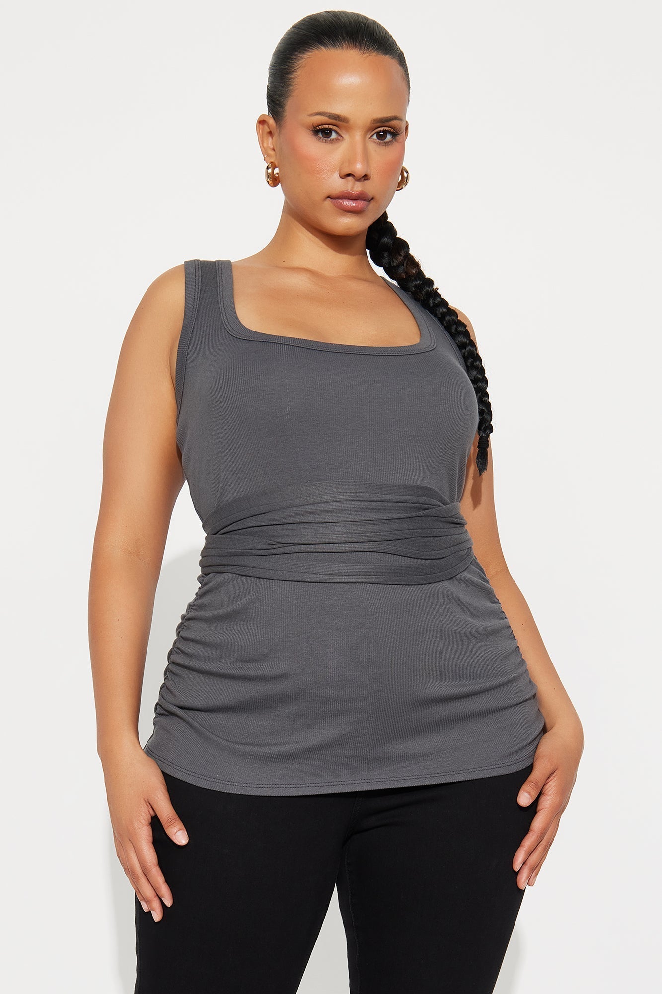 Zerlina Wrap Waist Tank Top - Charcoal
