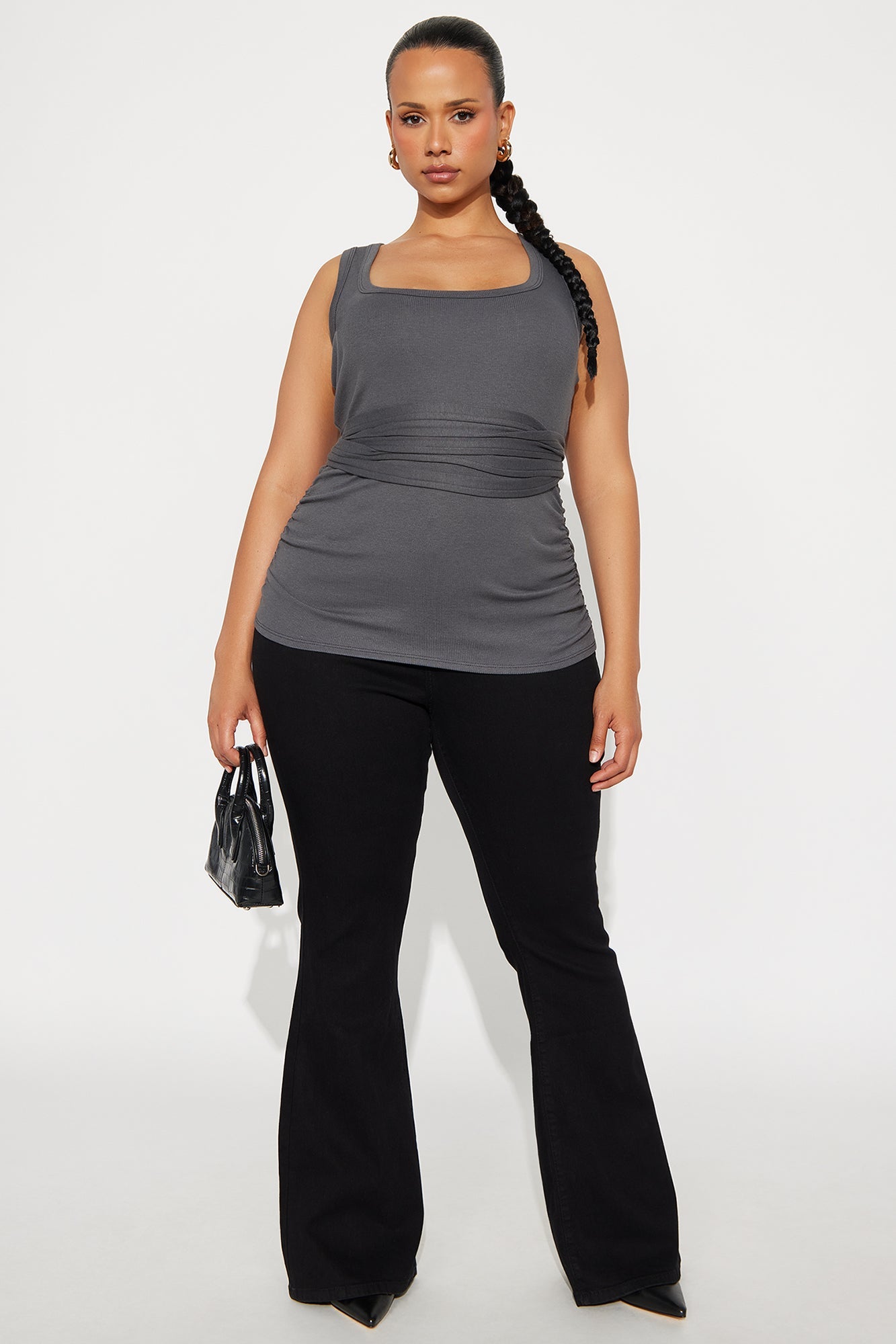 Zerlina Wrap Waist Tank Top - Charcoal