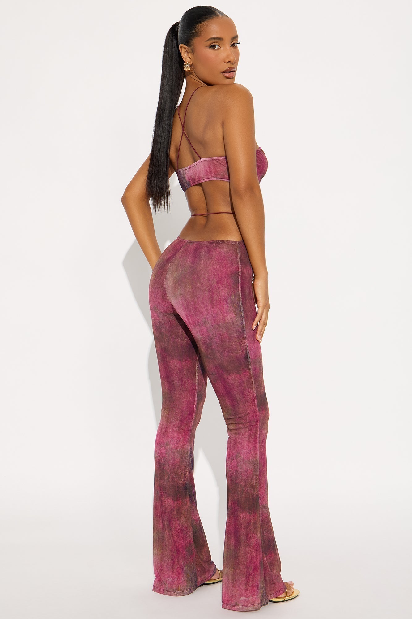 Nola Mesh Flare Jumpsuit - Plum