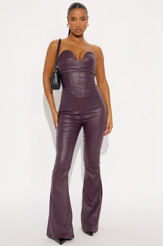Better Over Time Faux Leather Jumpsuit - Plum