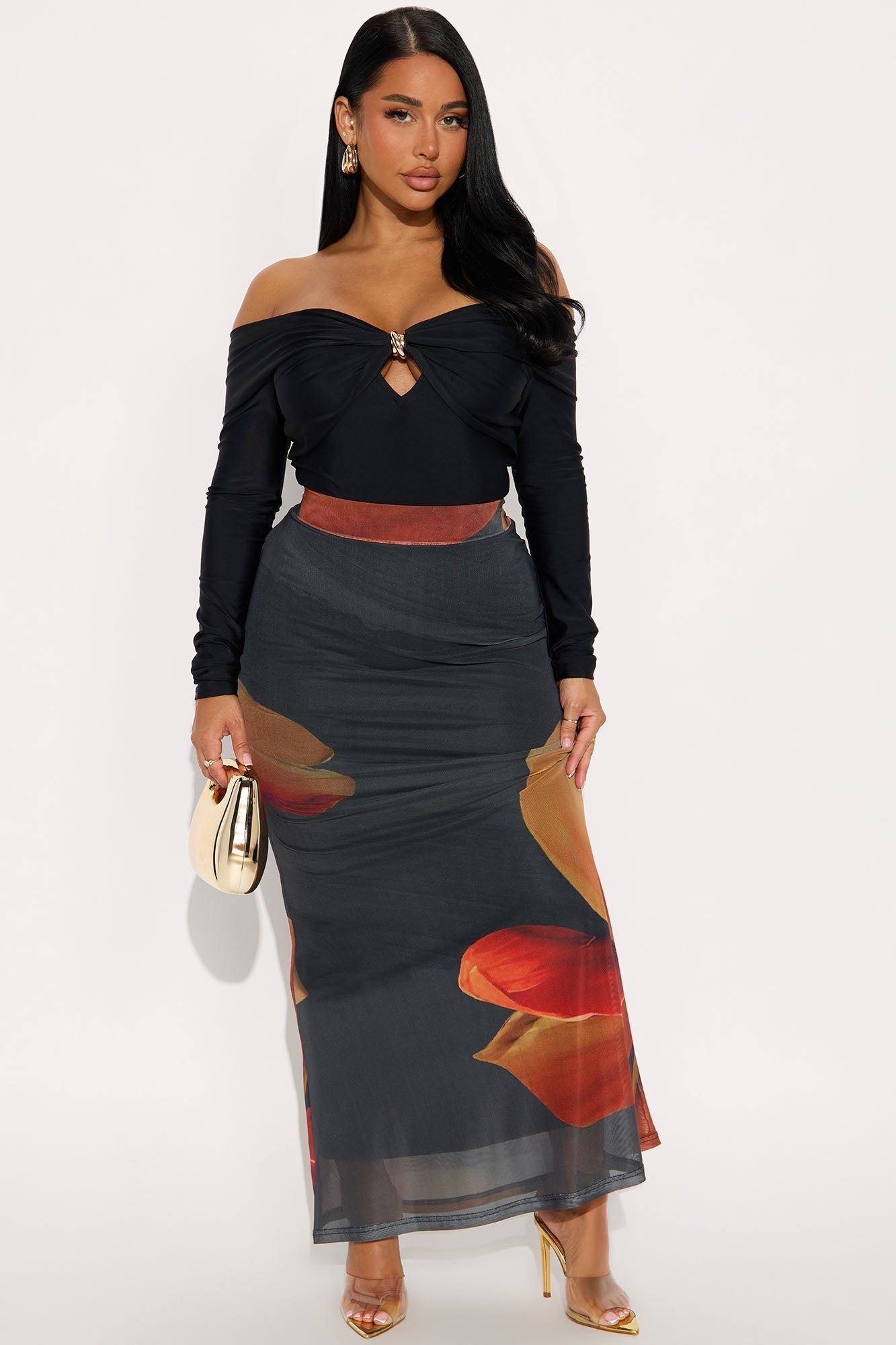 Sylvie Long Sleeve Off Shoulder Bodysuit - Black