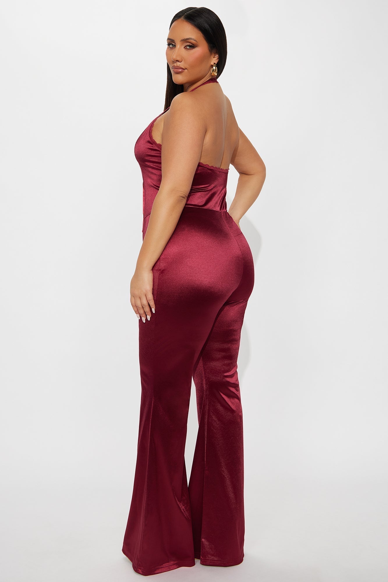 Seeking Some Fun Satin Jumpsuit - Wine