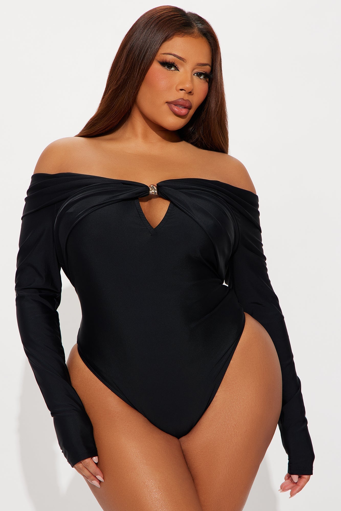Sylvie Long Sleeve Off Shoulder Bodysuit - Black