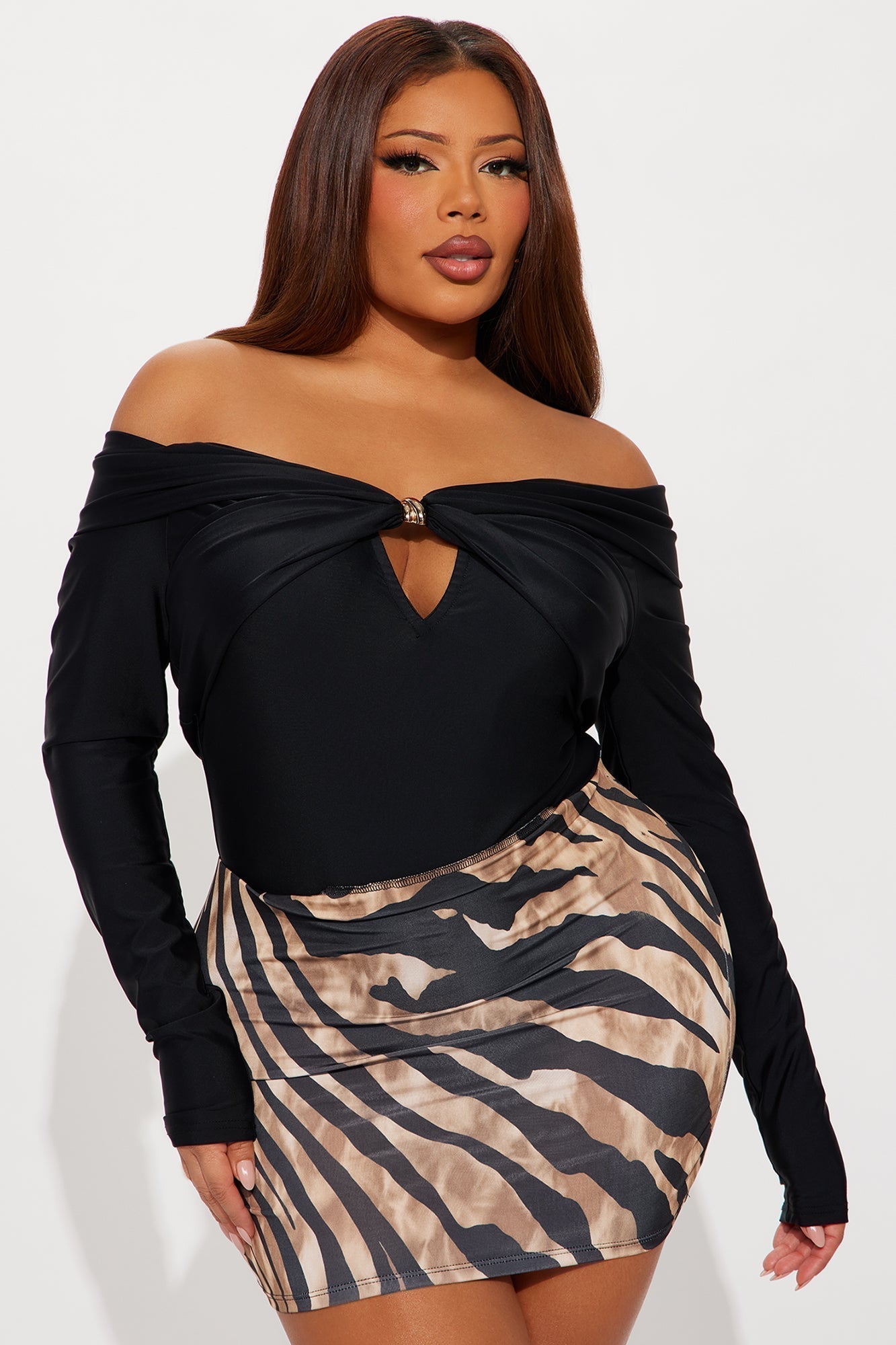 Sylvie Long Sleeve Off Shoulder Bodysuit - Black